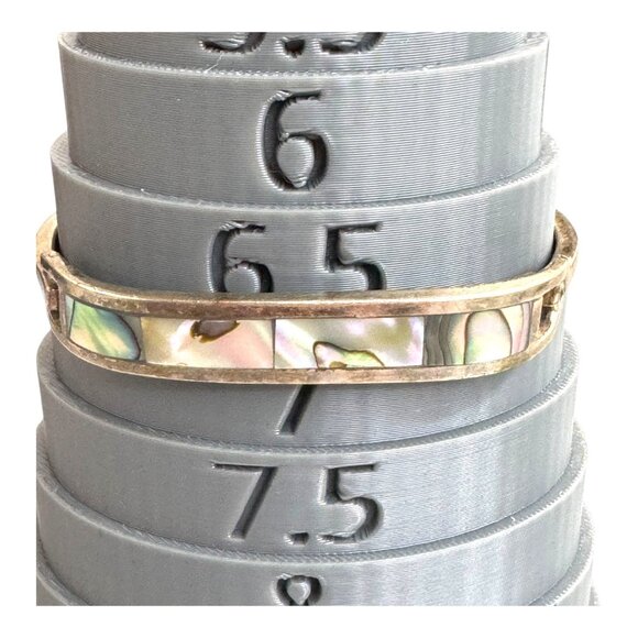 Vintage Abalone Inlay Sterling Silver 925 Hinged Bangle Bracelet 6.5" Southwest - Picture 5 of 8